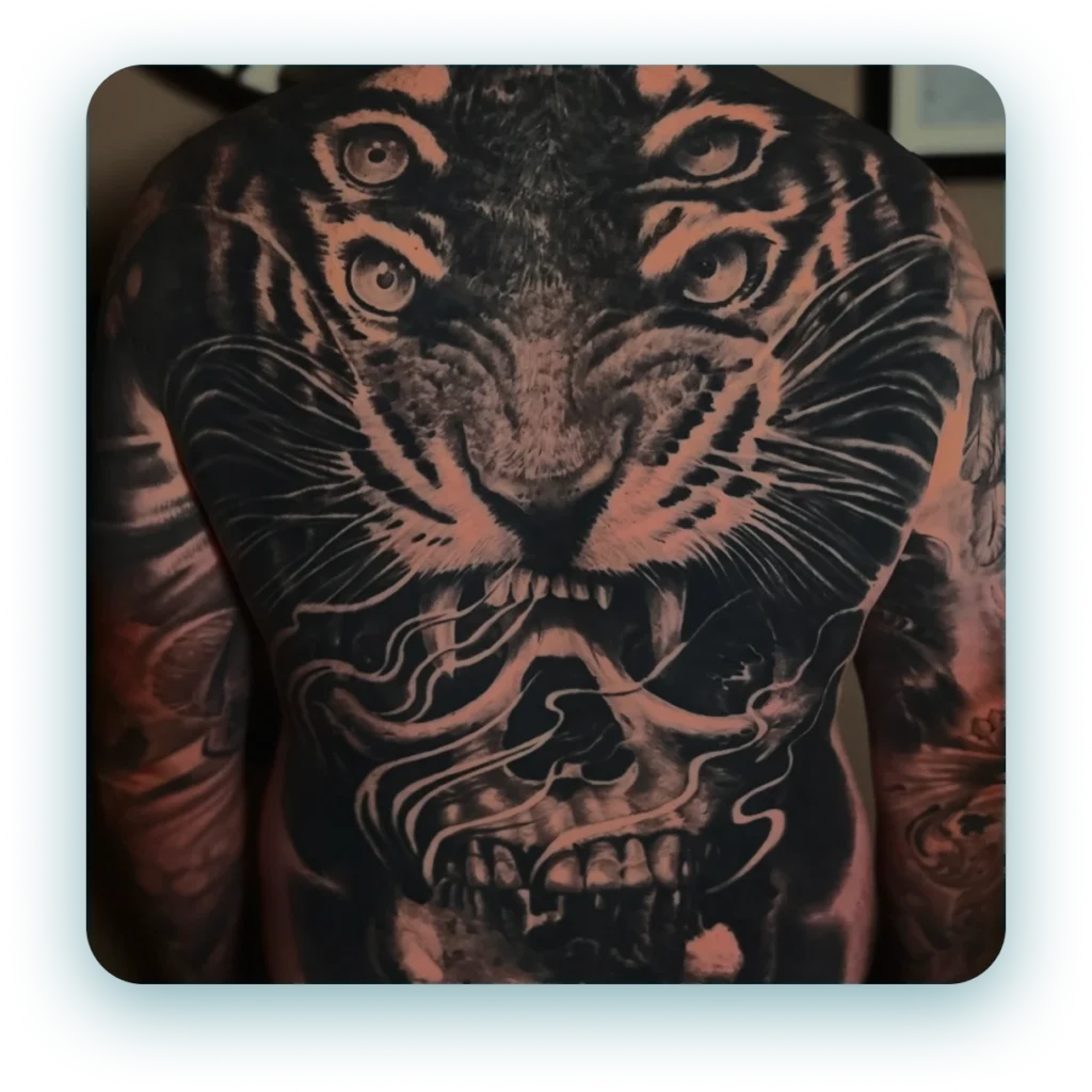 black-and-grey-realism-tiger-skull-abstract-full-back-tattoo